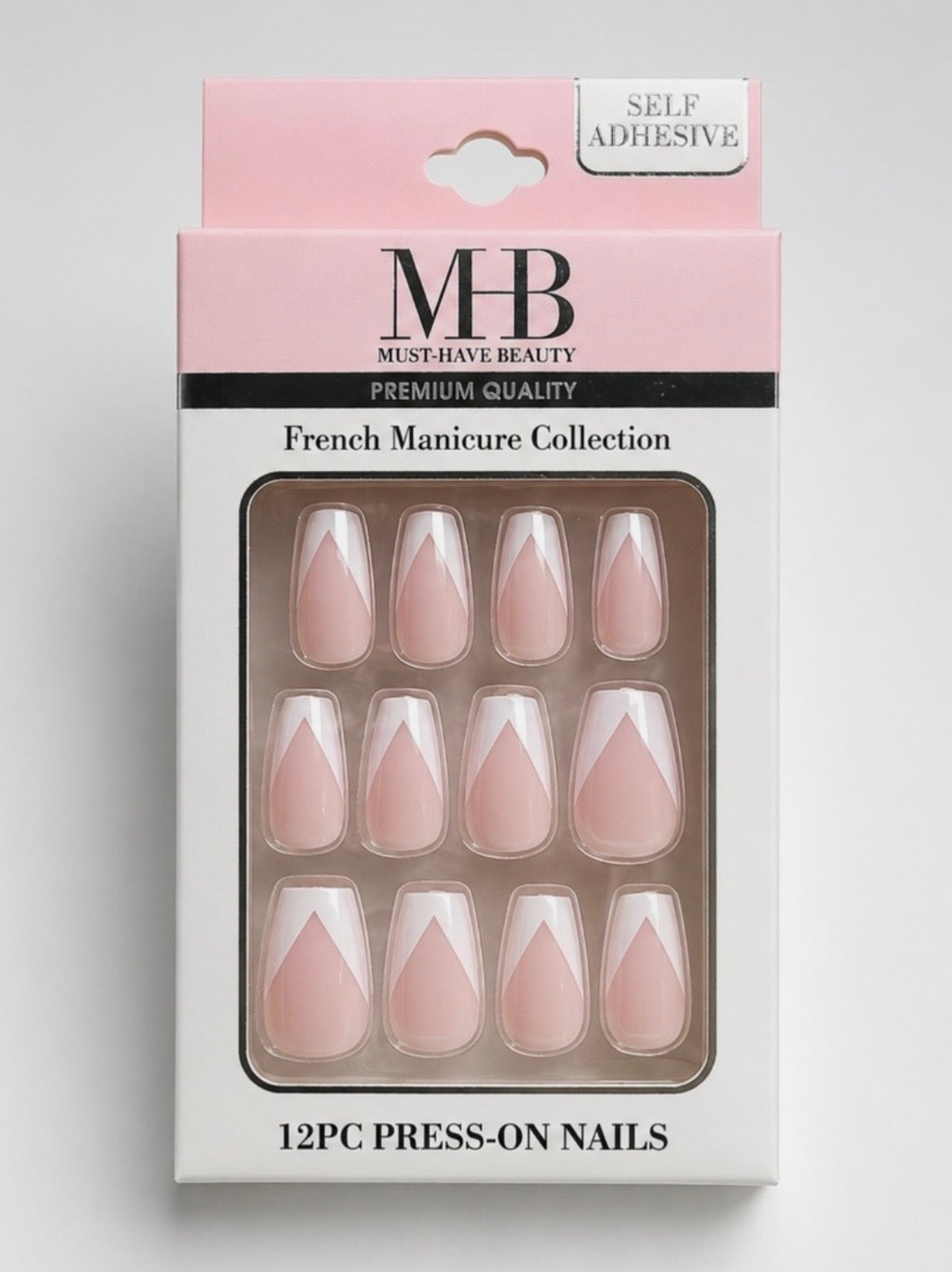 MB Must-Have Beauty Press-On Nails FrenchTips 12PC Self adhesive