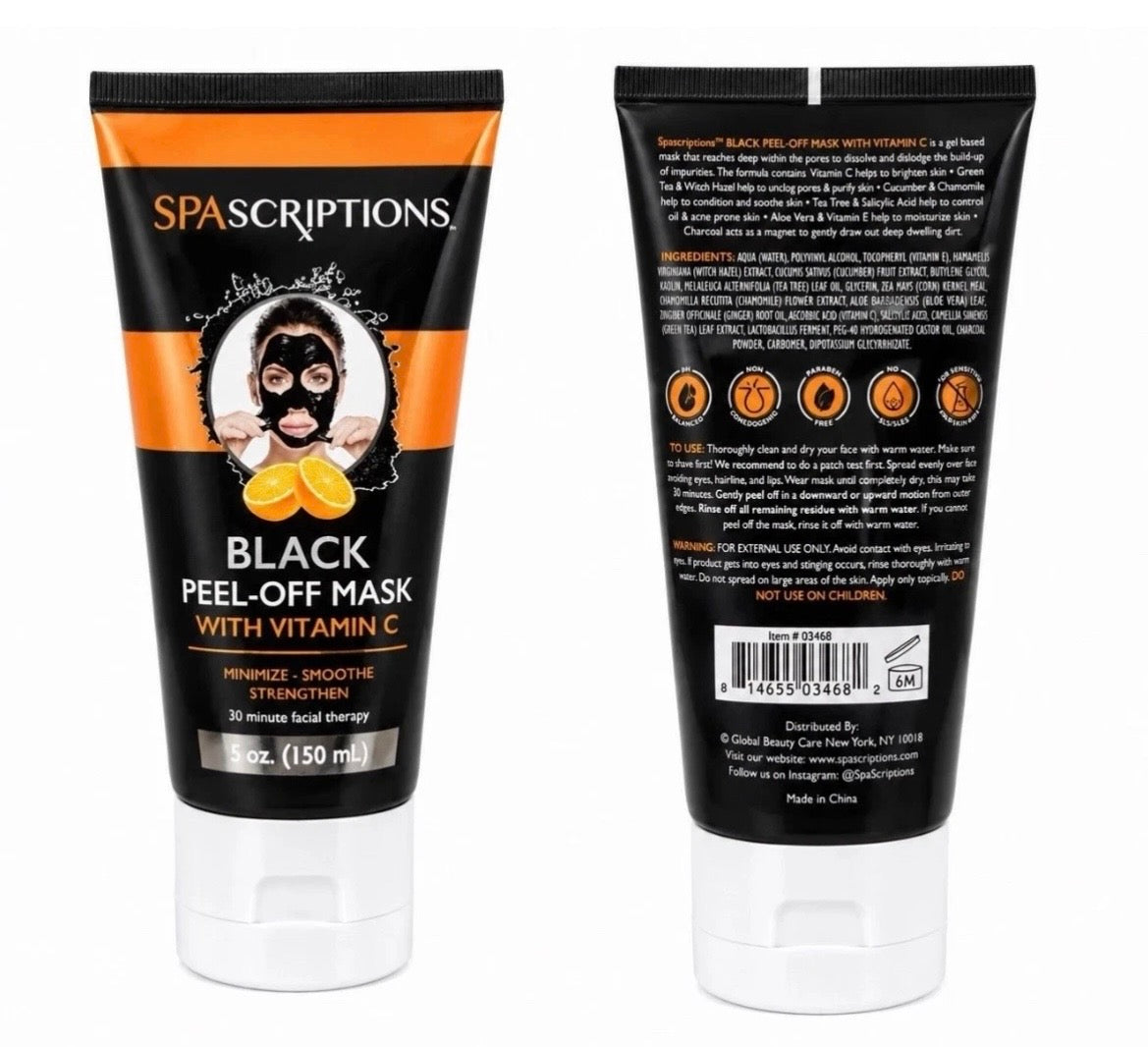 SpaScriptions Black Peel Off Face Mask with Vitamin C, Brightening, 5 oz