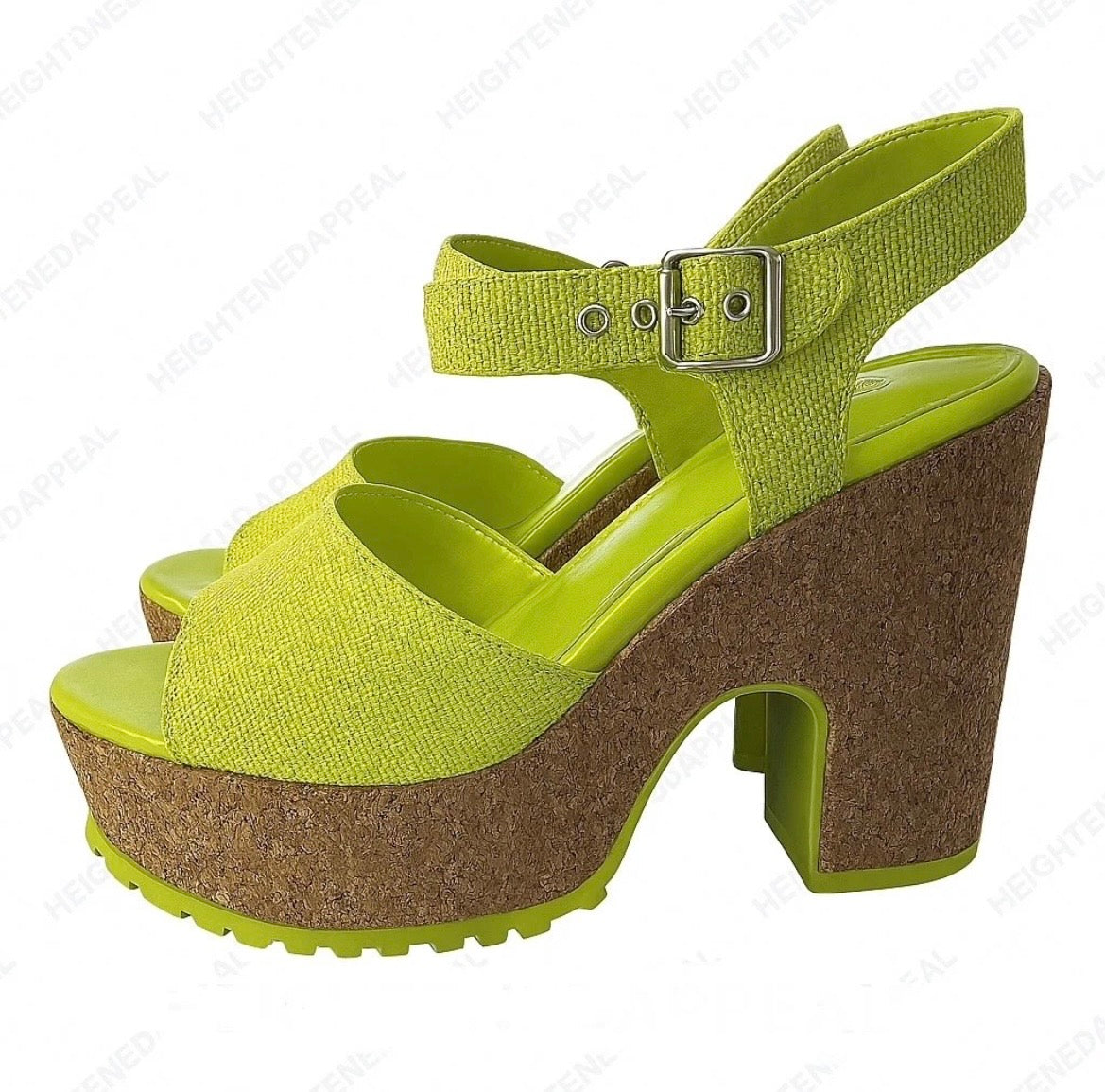 d’amelio Yellow Strappy Wedge Platform Heels US 10 Buckle Cork Sole Summer