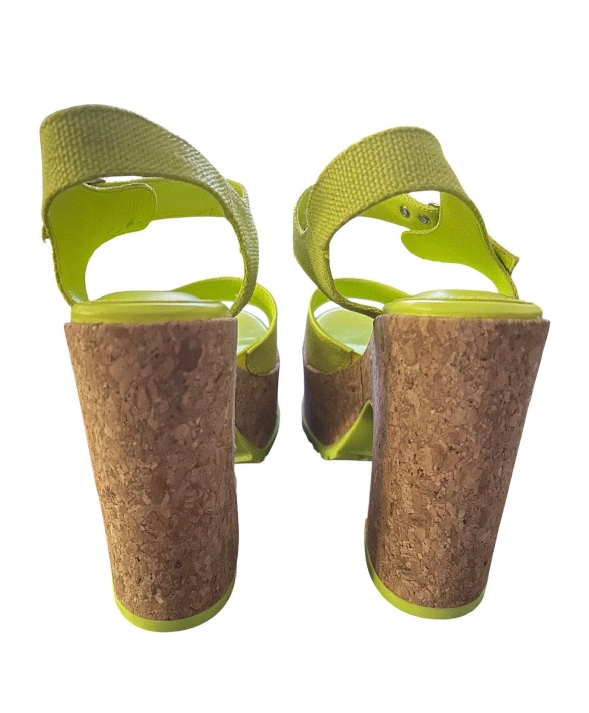 d’amelio Yellow Strappy Wedge Platform Heels US 10 Buckle Cork Sole Summer