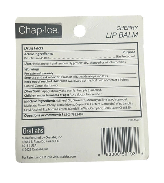 Chap-Ice Cherry Lip Balm 2 Pack Moisturizing Lip Care 0.14oz Each