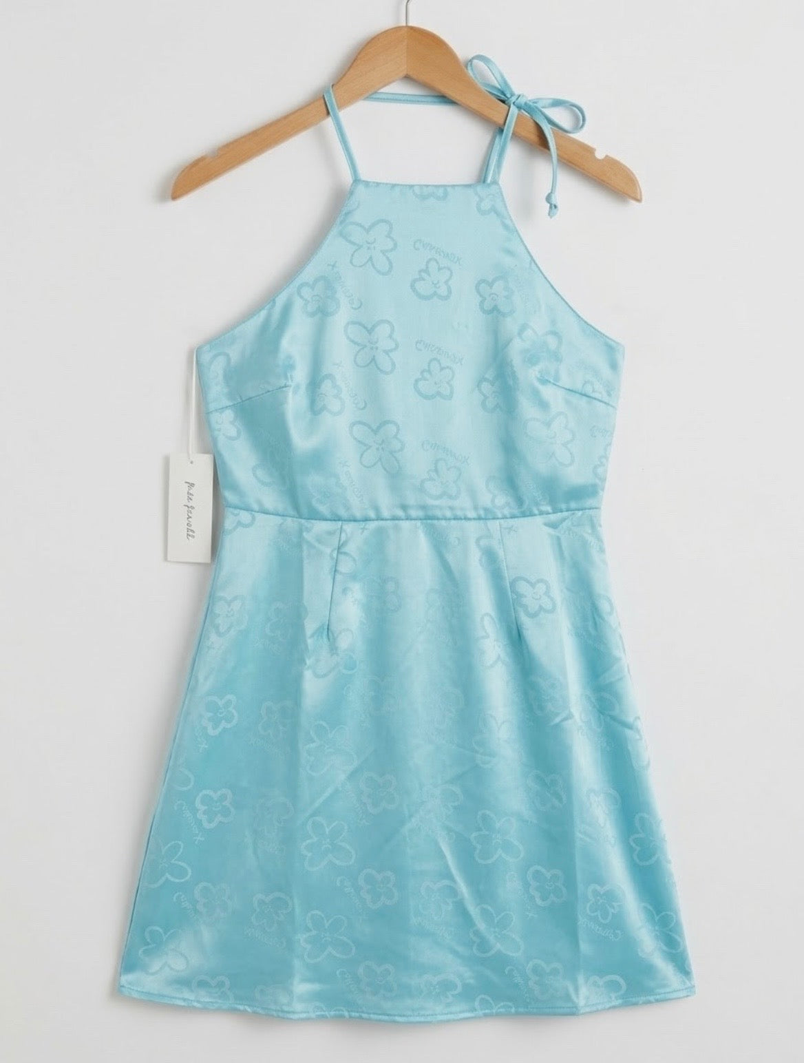 Collusion ASOS Womens Size 8 Light Blue Floral Jacquard Halter Mini Dress