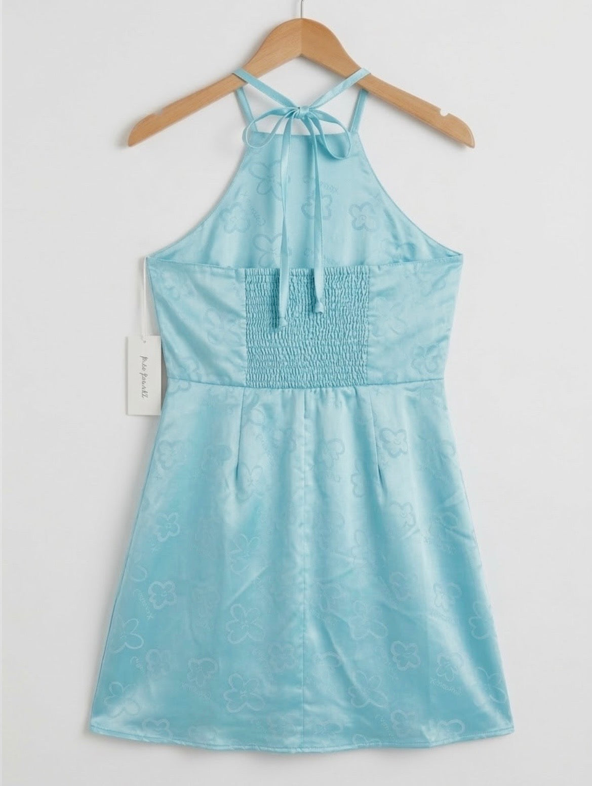Collusion ASOS Womens Size 8 Light Blue Floral Jacquard Halter Mini Dress