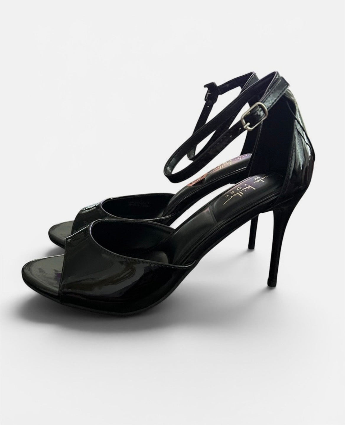 Nicole Miller Black Patent Open Toe Ankle Strap High Heel Sandals Size 10 US