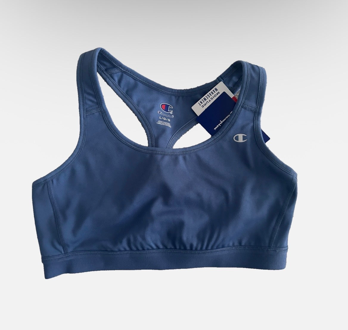 Champion Womens Sports Bra Blue Racerback Moisture Wicking Athletic Workout L