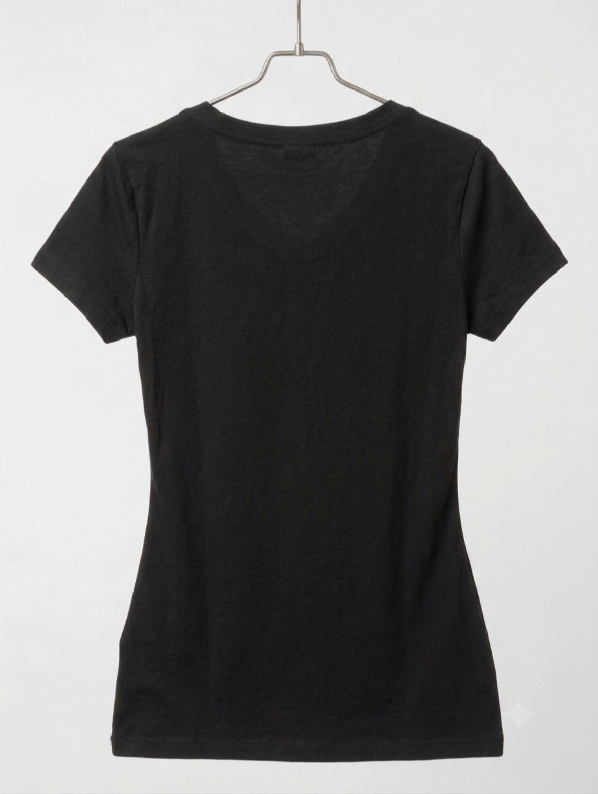 Y2K Graphic V-Neck Tee Black Angel Wings Rhinestone Fitted Top Small