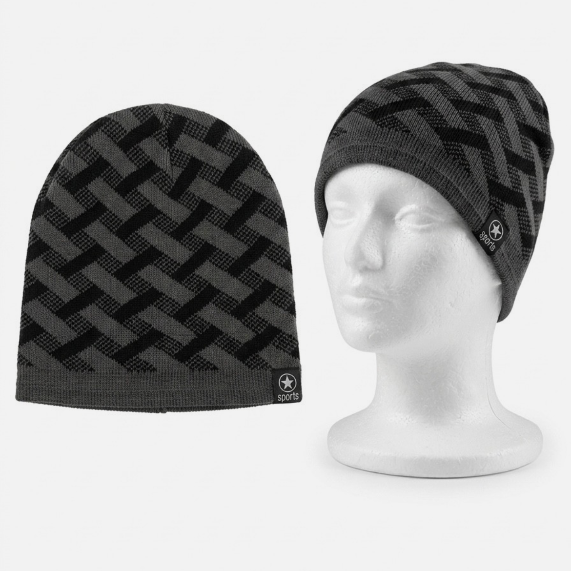 Unisex Geometric Knit Beanie Hat – Soft Warm Winter Skater Slouchy Cap