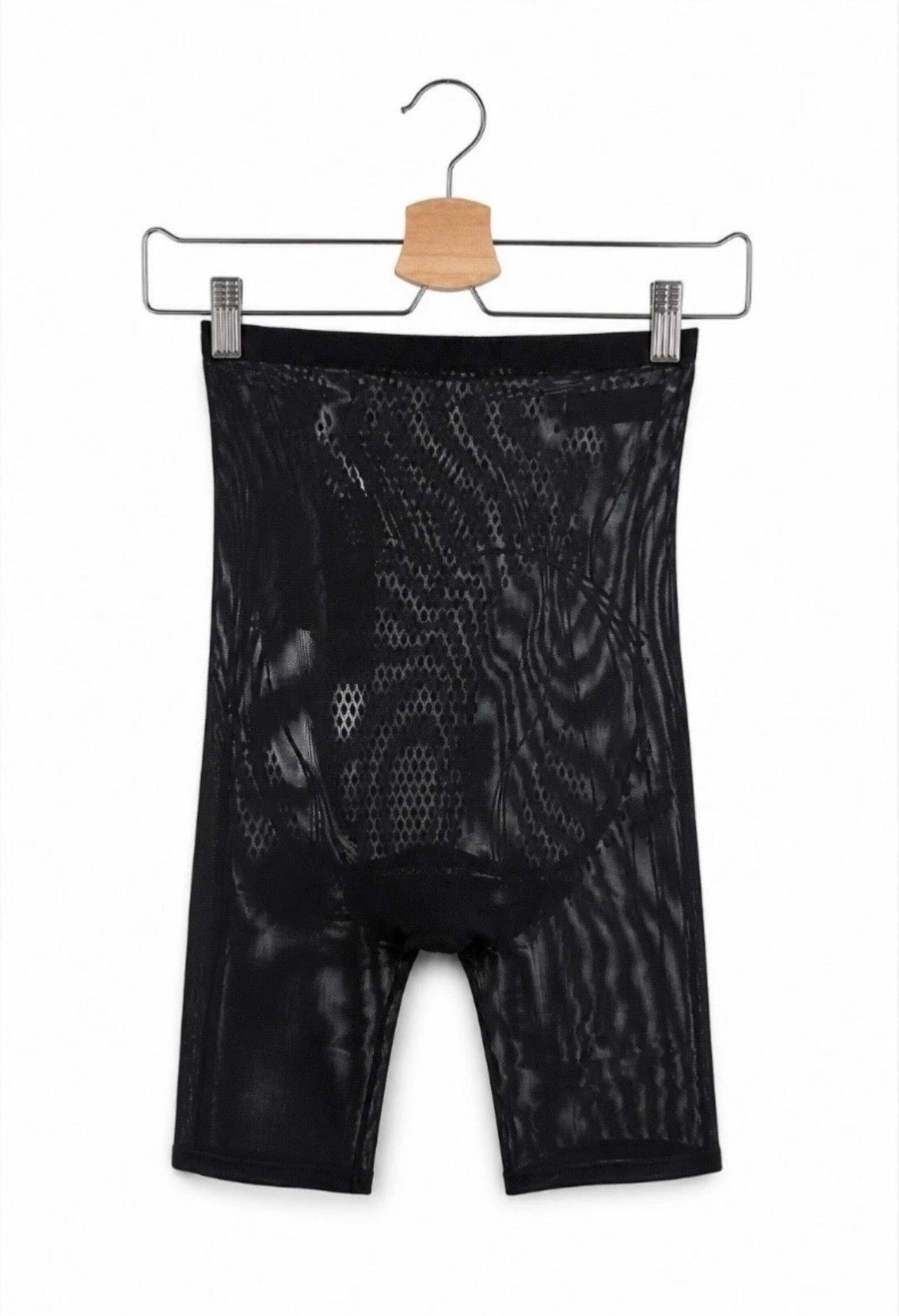 Women’s Black High Waist Sheer Mesh Shapewear Shorts Tummy Control Size L