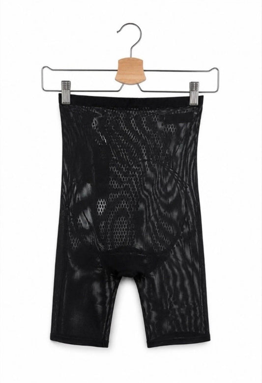 Women’s Black High Waist Sheer Mesh Shapewear Shorts Tummy Control Size L