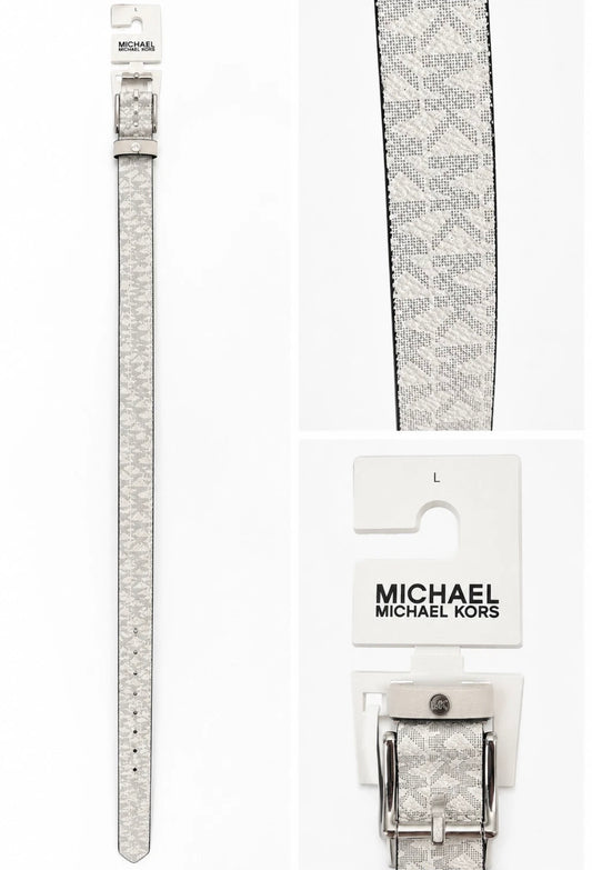 Michael Kors Womens Belt Size Large White Silver MK Thin Belt Skinny Casual SALE