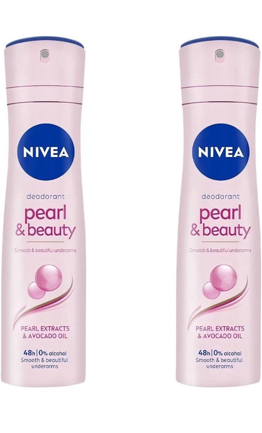 NIVEA Pearl & Beauty Antiperspirant Spray 0% Alcohol Value 2 Pack Pearl Extracts
