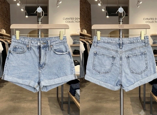 Women’s Size 4 Light Wash Denim Shorts High Rise Rolled Hem Casual