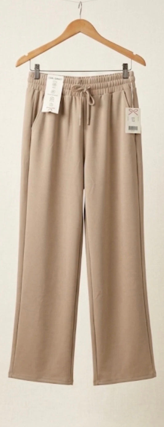 Lilac Sunset Women’s Beige Wide Leg Sweatpants Drawstring Size Medium