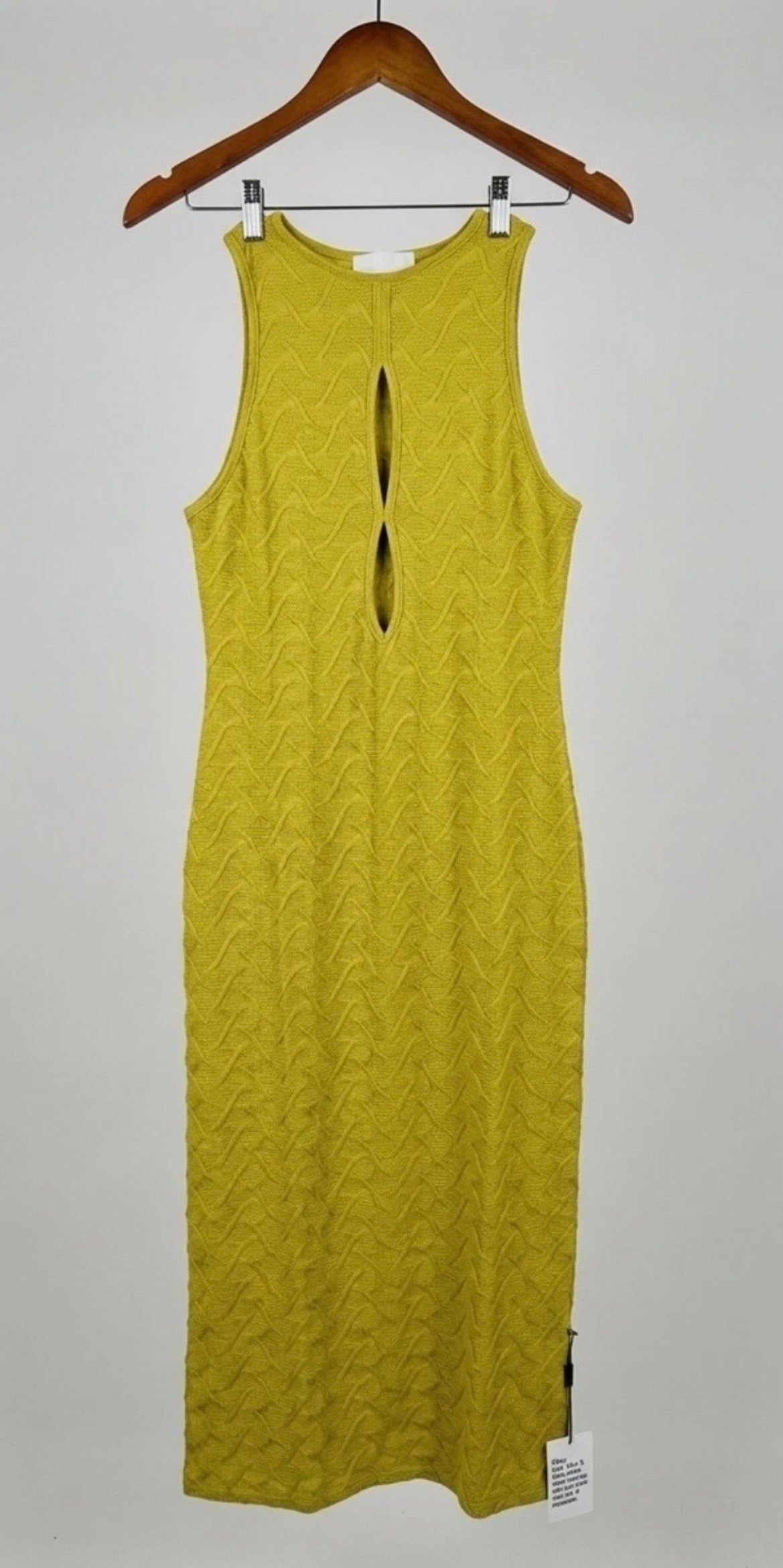 ASOS Design Size 12 Olive Yellow Textured Knit Keyhole Sleeveless Midi Dress NWT