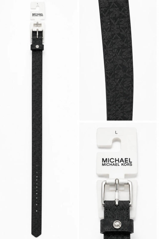 Michael Kors Womens Belt Size Large Black Silver MK Thin Belt Skinny Casual SALE
