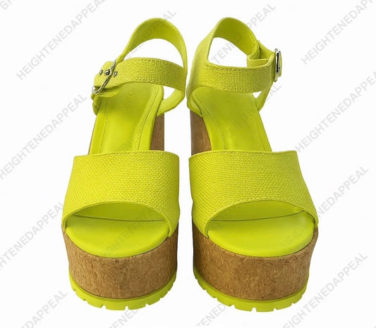 d’amelio Yellow Strappy Wedge Platform Heels US 10 Buckle Cork Sole Summer