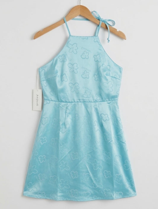 Collusion ASOS Womens Size 8 Light Blue Floral Jacquard Halter Mini Dress