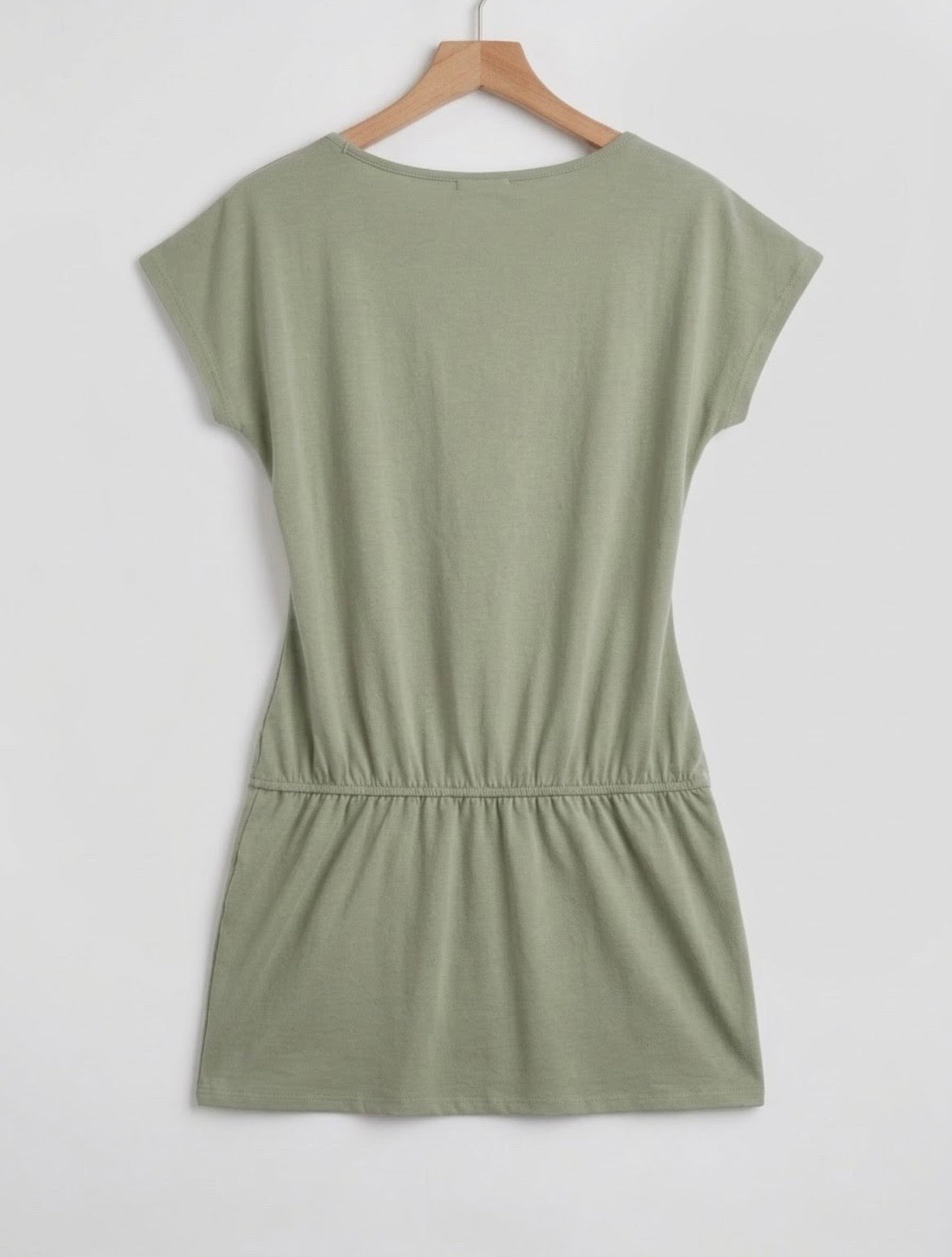Rhyme + Reason Womens XS Sage Green Short Sleeve Oval Concho Belted Tunic Top