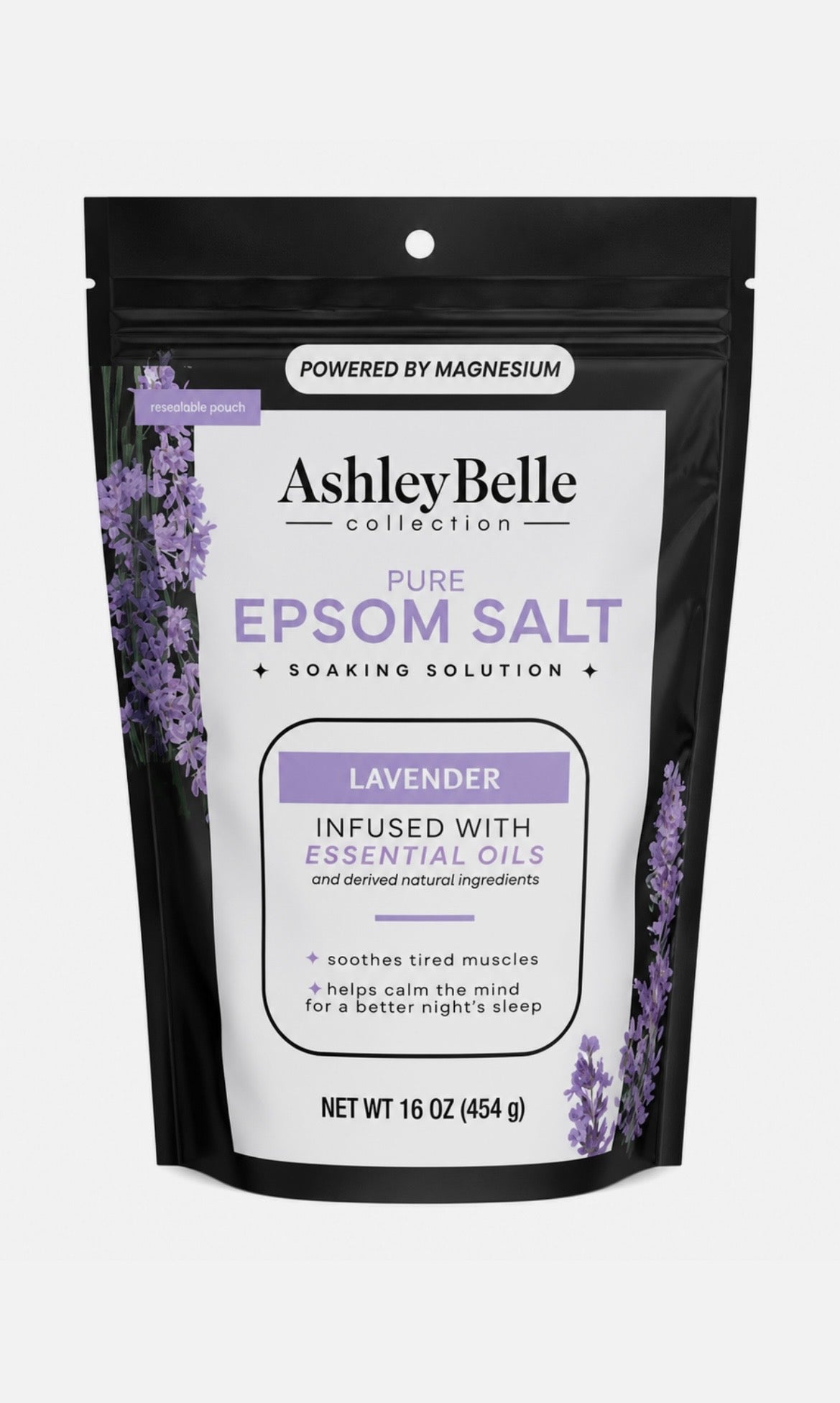 Ashley Belle Lavender Pure Epsom Salt Soothing Solution 16oz Essential Oil Bath
