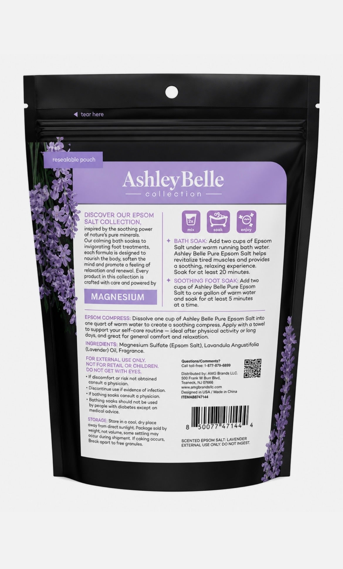 Ashley Belle Lavender Pure Epsom Salt Soothing Solution 16oz Essential Oil Bath