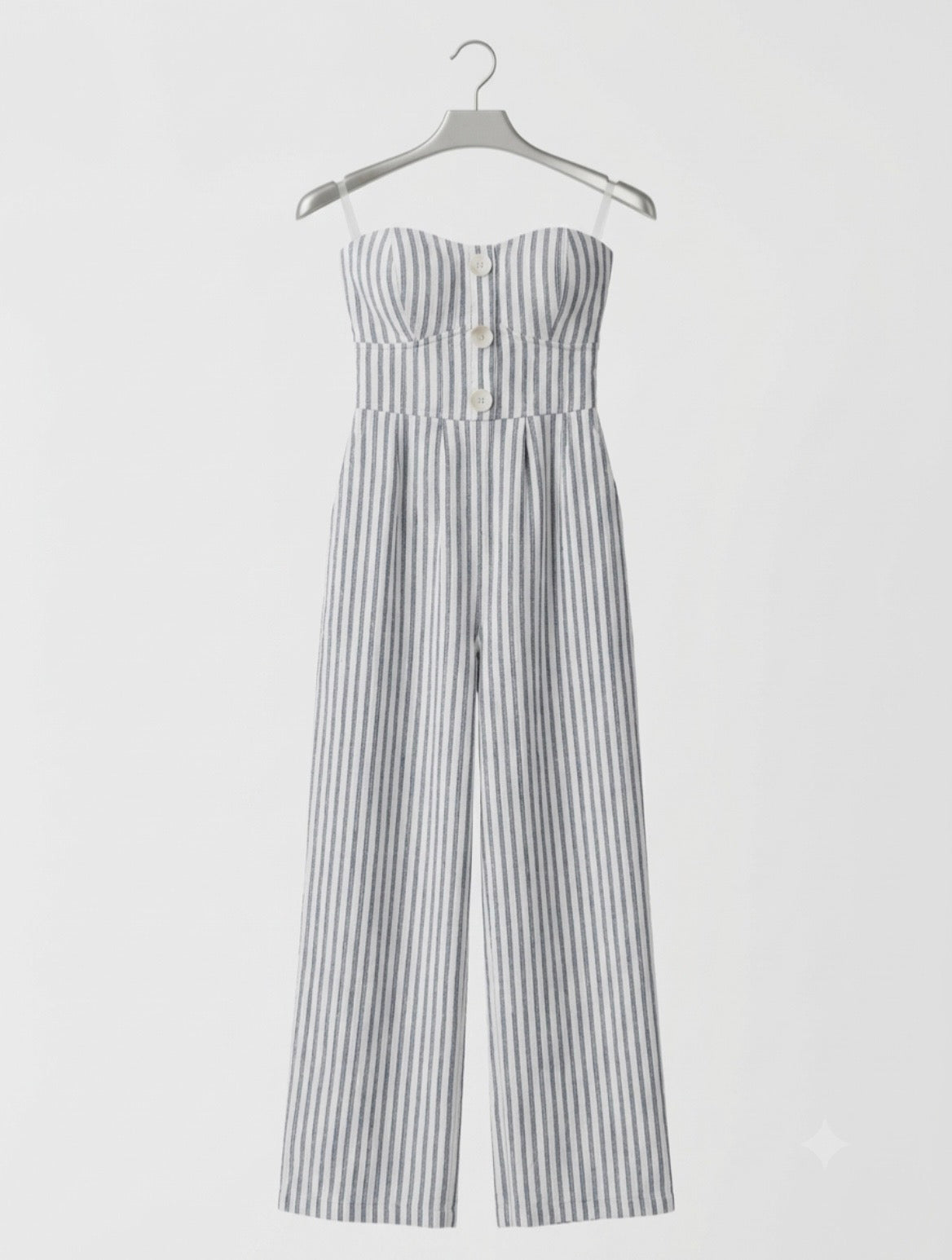 Derek Heart Striped Strapless Jumpsuit Size Small Wide Leg Button Front Romper