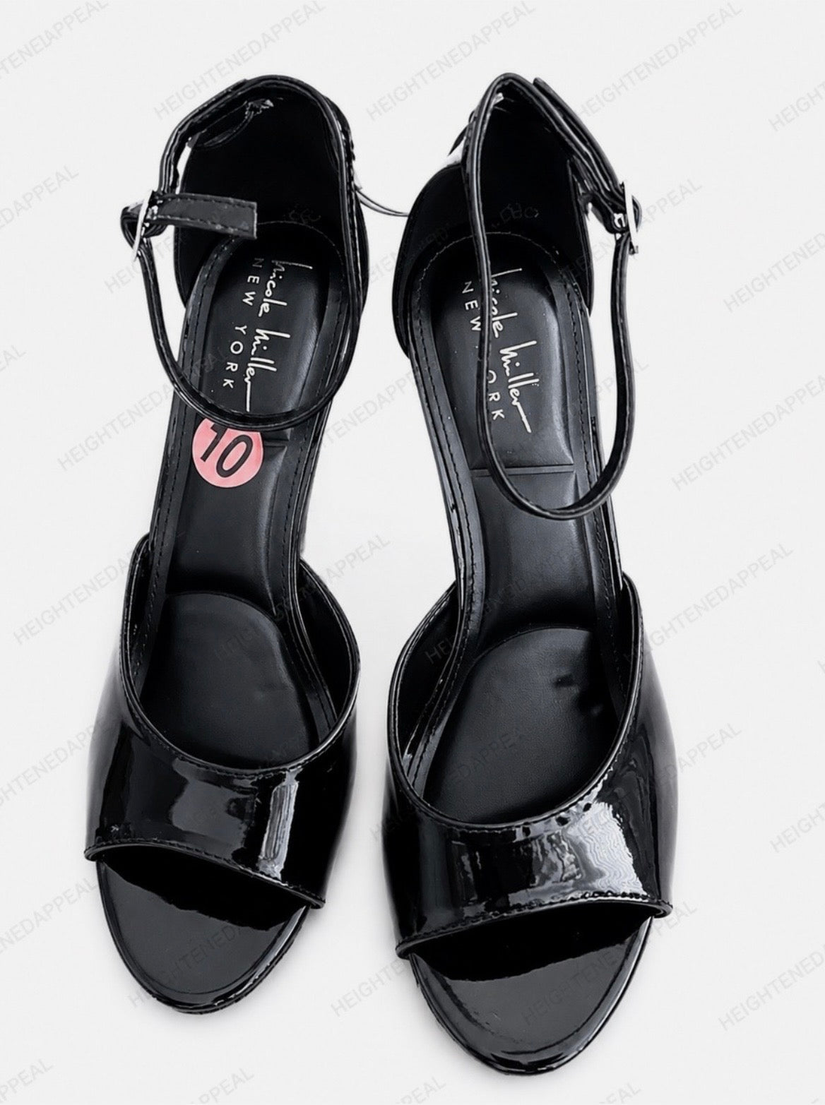 Nicole Miller Black Patent Open Toe Ankle Strap High Heel Sandals Size 10 US