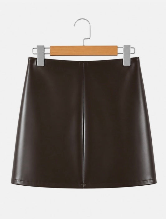 ASOS Brown Faux Leather Mini Skirt Size Small Ruffle Detail Y2K Sexy Chic