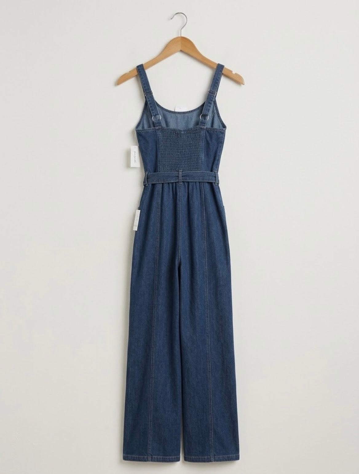 Indulge InStyle Size S Denim Jumpsuit Belted Wide Leg Sleeveless Romper Overall