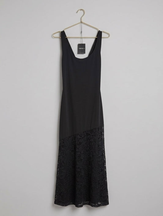 Forever 21 Womens Black Sleeveless Maxi Dress Lace Hem Cutout Back Size XL
