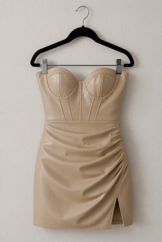 ASOS DESIGN Rita Hayworth Beige Faux Leather Corset Mini Dress Size 8