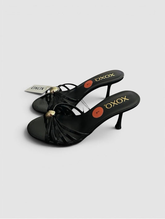 XOXO Black Strappy Mid Heel Slide Sandals Womens Size 7 Open Toe Dress