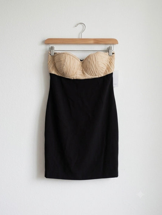 ASOS Design Size 8 Black Beige Strapless Bustier Corset Bodycon Top NWT Cocktail