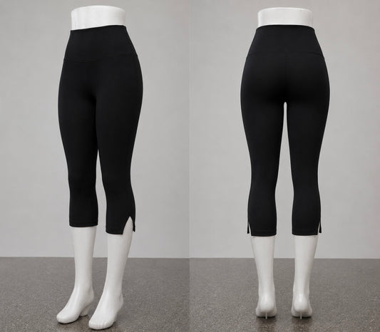 Black Petite Medium Capri Leggings High Rise Stretch Activewear