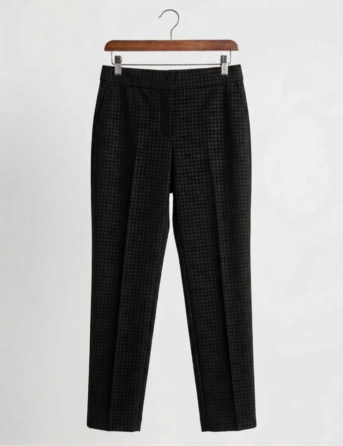 FitSight Black Geometric Print Slip-On Long Business Casual Trousers - Size 8