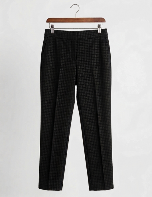 FitSight Black Geometric Print Slip-On Long Business Casual Trousers - Size 8