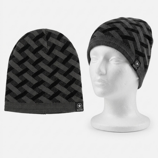 Unisex Geometric Knit Beanie Hat – Soft Warm Winter Skater Slouchy Cap